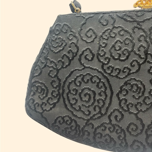 Lewis Vintage 1960s Black Embroidered Evening Handbag - Picture 7 of 11